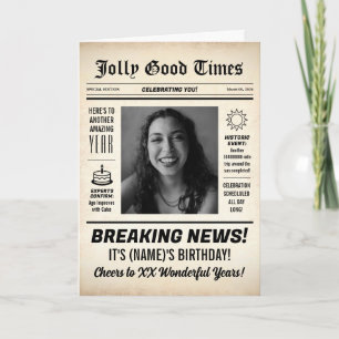 Any Age, Custom Photo, Vintage Newspaper Birthday Card