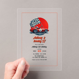 Any Age Customisable Race Car Birthday Party Acrylic Invitations