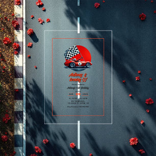 Any Age Customisable Race Car Birthday Party Acrylic Invitations