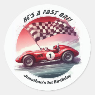 Any Age Customisable Race Car Birthday Party Classic Round Sticker