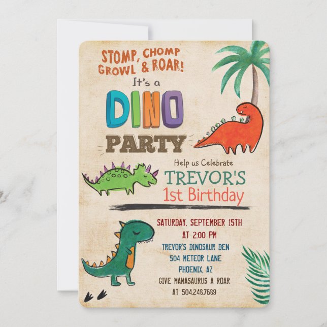 ANY AGE - Cute Dinosaur Birthday Invitation (Front)