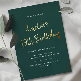 Any Age   Dark Emerald Green and Gold Birthday