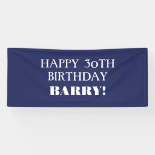 Any Age Dark Navy Blue White Happy Birthday Banner