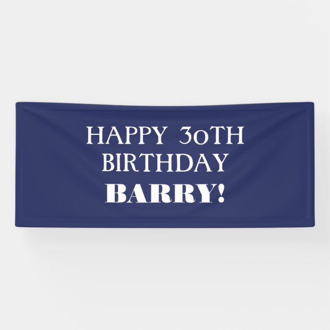 Any Age Dark Navy Blue White Happy Birthday Banner (Horizontal)