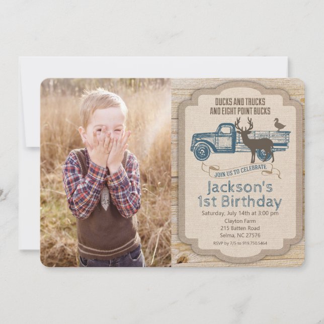 ANY AGE  Deer Truck Photo Birthday Invitation (Front)