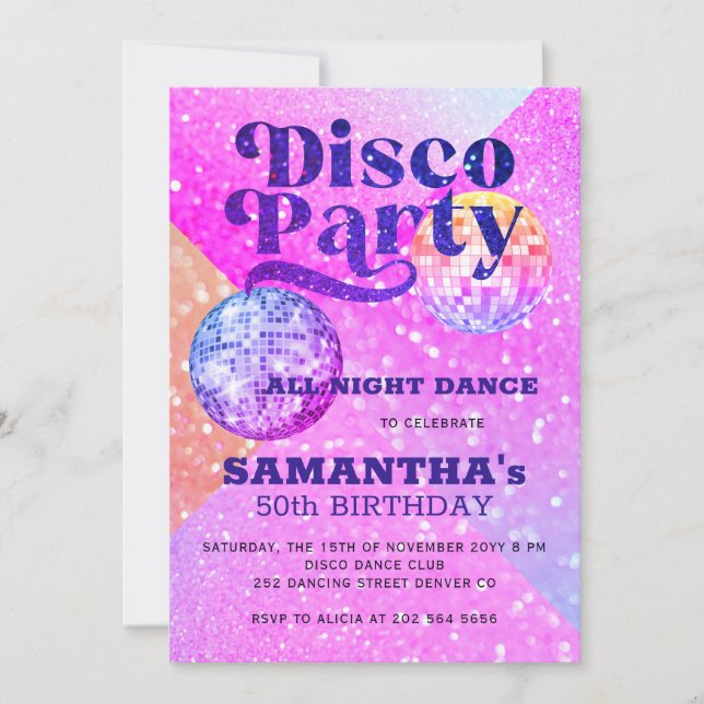 Any age disco dance birthday party  invitation (Front)
