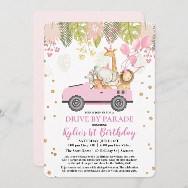 ANY AGE - Drive By Virtual Girl Birthday Party Invitation (Front/Back)