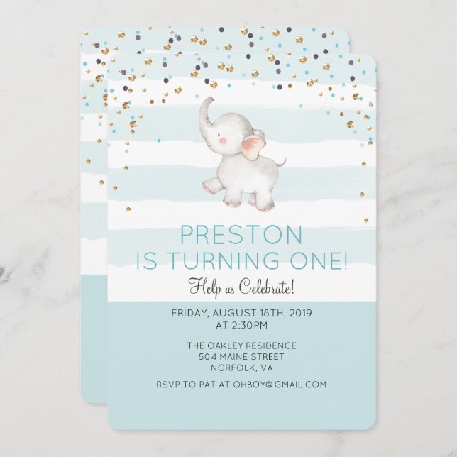 ANY AGE - Elephant Boy Birthday Invitation (Front/Back)