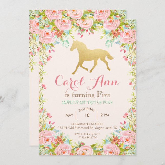 ANY AGE/EVENT - Horse Floral Invitation (Front/Back)