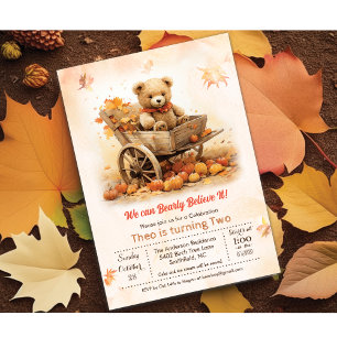 ANY AGE Fall Autumn Teddy Bear Birthday Invitation