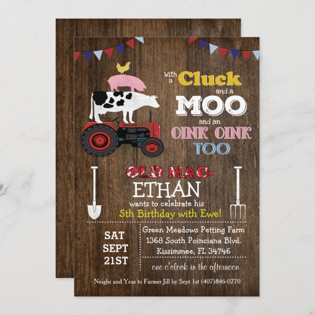 ANY AGE - Farm Animal Barnyard Birthday Invitation (Front/Back)