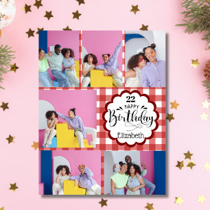 Any Age Feminine Burgundy 7 Photo Collage Birthday Card