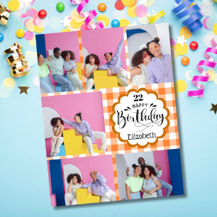 Any Age Feminine Orange 7 Photo Collage Birthday Card