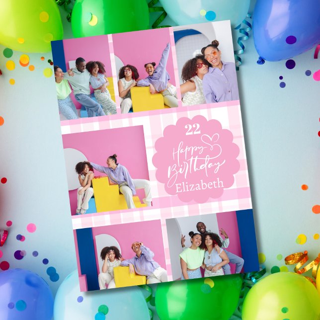 Any Age Feminine Pink 7 Photo Collage Birthday (Creator Uploaded)