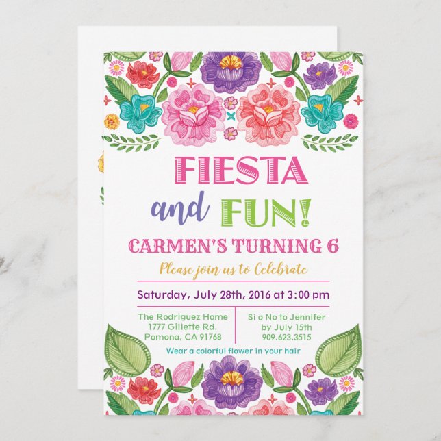 ANY AGE - Fiesta Floral Birthday Invitation (Front/Back)