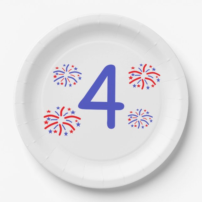 Any Age Fireworks Birthday Paper Plate (Front)