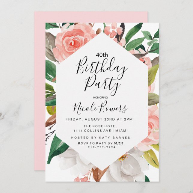 ANY AGE - Floral Watercolor Birthday Invitation (Front/Back)
