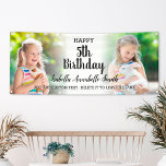 Any Age Girl Birthday Party Kids Photo Collage Banner<br><div class="desc">Girl birthday party banner with a photo collage and editable for any age. Personalised with the script text "happy birthday" and space at the bottom to add a message. To change the photo placement: click on the button to customise it further,  click on "crop",  and move the image.</div>