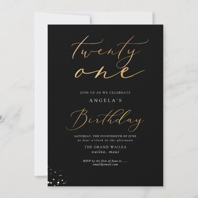 Any Age, Gold Glitter Balloons Diamond Invitation (Front)
