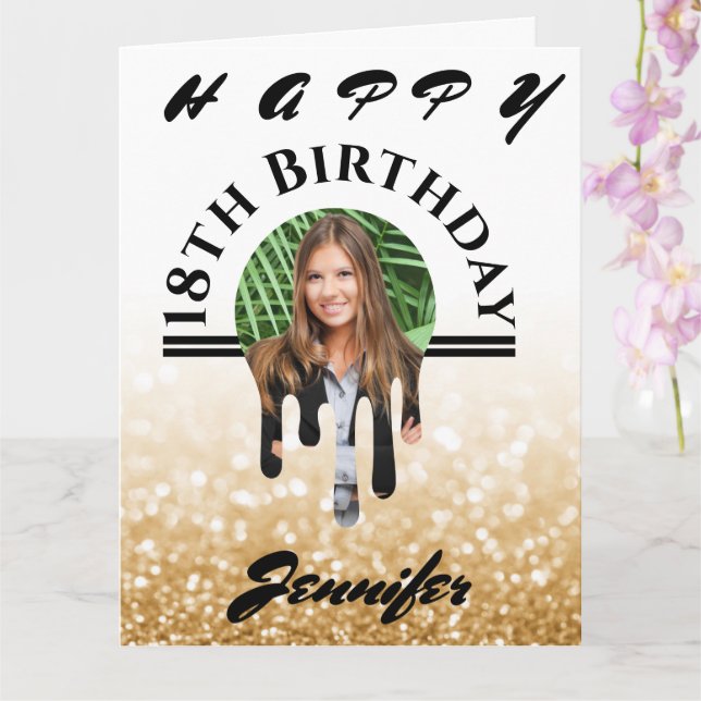 Any Age Gold Glitter Personalised Birthday Card (Orchid)