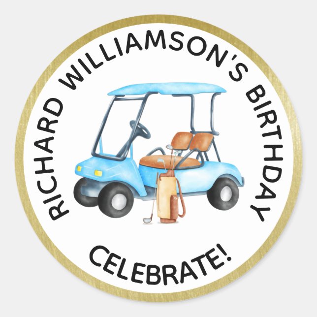 Any Age Golf Themed Birthday Party Personalise   Classic Round Sticker (Front)