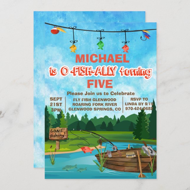 ANY AGE - Gone Fishing Birthday Invitation (Front/Back)