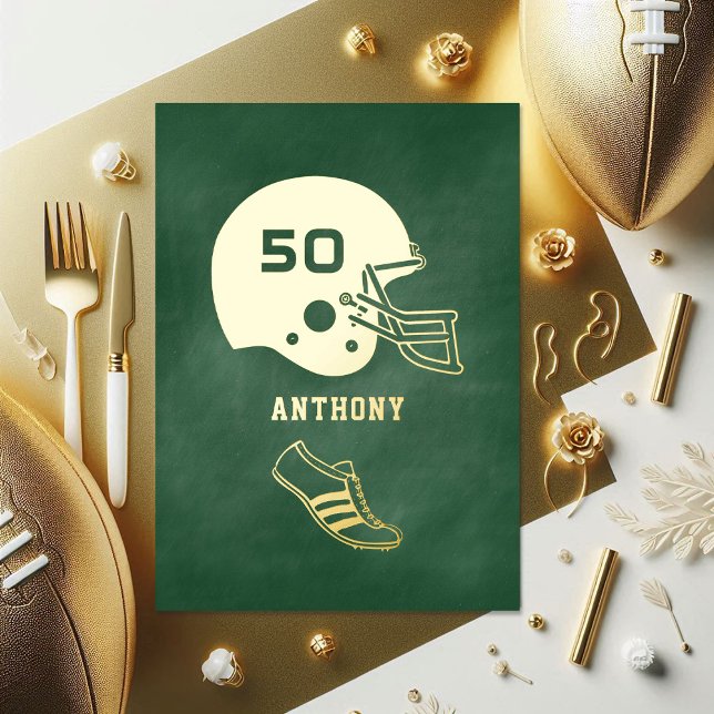 Any Age Green and Gold Football Birthday Party (Any Age Green and Gold Football Birthday Party Foil Invitation)