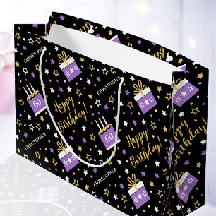 Any Age Happy Birthday Cake Purple Black Large Gift Bag