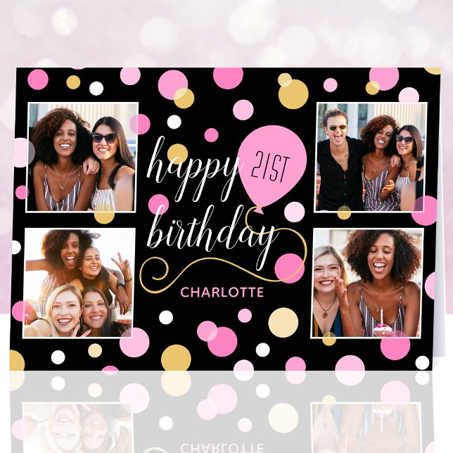 Any Age Happy Birthday Custom Photo Pink 21st Card (Creator Uploaded)