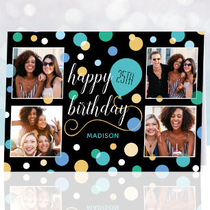 Any Age Happy Birthday Custom Photo Teal Card