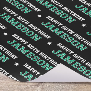 Any Age Happy Birthday Retro Custom Green Black Wrapping Paper