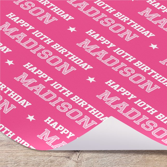 Any Age Happy Birthday Retro Custom Pink White Wrapping Paper (Creator Uploaded)