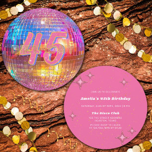 Any Age Hot Pink Glitter Disco Ball Birthday Invitation