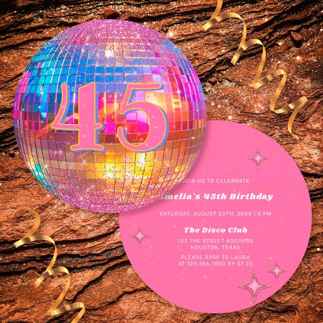 Any Age Hot Pink Glitter Disco Ball Birthday Invitation (Creator Uploaded)