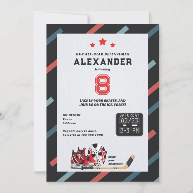 Any Age Ice Hockey Skating All Star Birthday Party Invitation (Front)