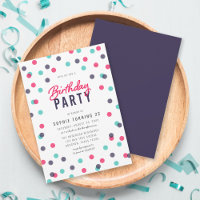 Any Age Indigo Pink Teal Confetti Birthday Party