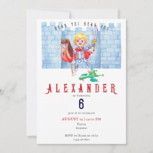 Any Age Kids Tween Dragon Mediaeval Knight Birthda Invitation