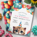 Any Age | Kitty Cat Rainbow Balloons Kids Birthday Invitation<br><div class="desc">Fun and colourful birthday party invitations featuring a little kitty wearing a party hat surrounded by rainbow balloons. Cute invitations that can be changed to any age.</div>