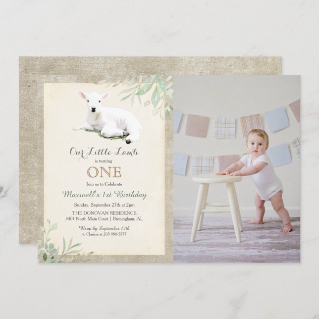 ANY AGE - Little Lamb Photo Birthday Invitation (Front/Back)