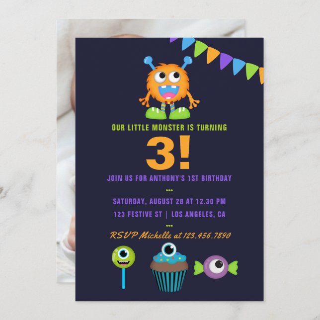 Any Age Little Monster Boy Birthday Party Invitation (Front/Back)