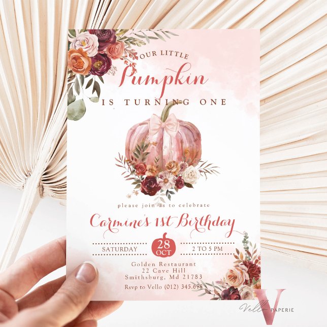 ANY AGE Little Pumpkin Burgundy Rose Birthday  Invitation (Creator Uploaded)