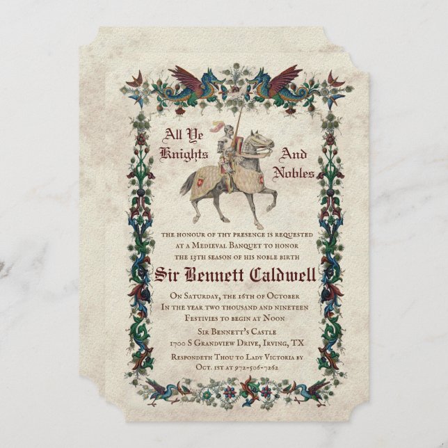 ANY AGE - Mediaeval Renaissance Birthday Invitatio Invitation (Front/Back)