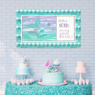 ANY AGE Mermaid Splash Bash Birthday Party Banner