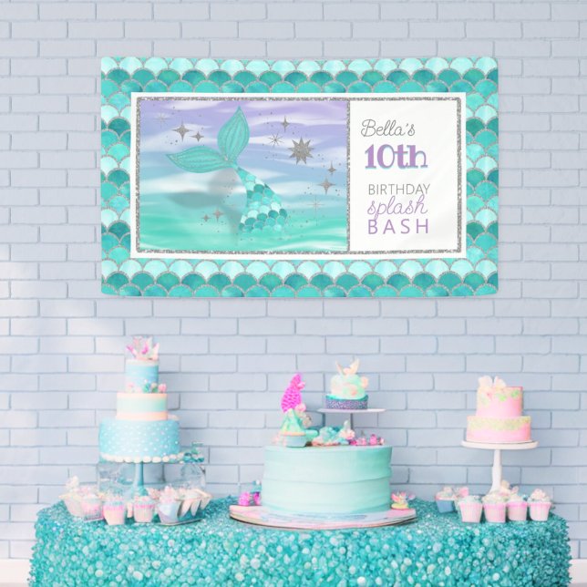 ANY AGE Mermaid Splash Bash Birthday Party Banner (Creator Uploaded)