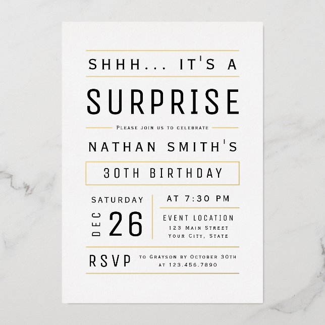 Any Age Modern Simple Typography Surprise Birthday (Front)