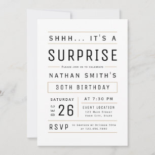 Any Age Modern Simple Typography Surprise Birthday Invitation