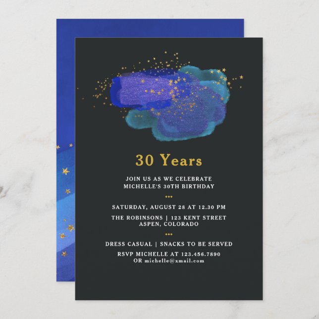 Any Age Night Sky Space Stars Fantasy Birthday Invitation (Front/Back)
