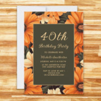 Any Age Orange Flowers Brown 40th Birthday