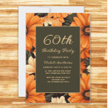 Any Age Orange Flowers Brown 60th Birthday Invitation<br><div class="desc">60th birthday party invitation decorated with orange and cream-coloured flowers on a brown background.  These invitations can be customised for anyone of any age.   Contact me for assistance with your customisations or to request additional matching or coordinating Zazzle products for your celebration.</div>