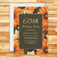 Any Age Orange Flowers Brown 60th Birthday